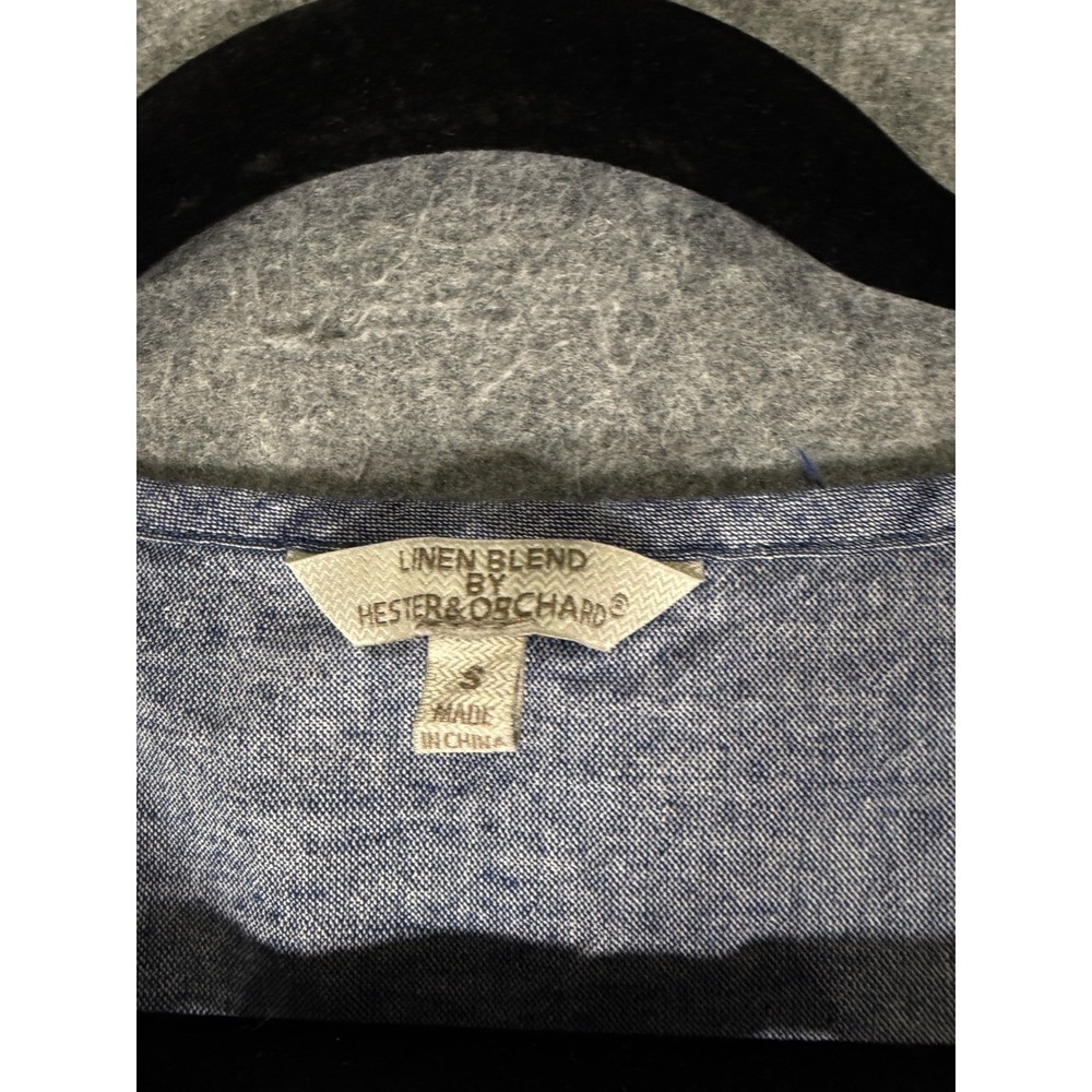 Hester & Orchard Womens Blue Linen Cotton Blend Roll Tab Henley Top Small - Picture 3 of 8